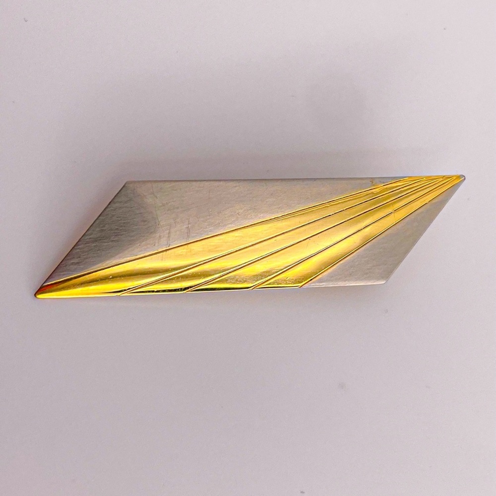 Vintage Two Toned Silver and Gold Geometric Shiny Textured Brooch/Pin